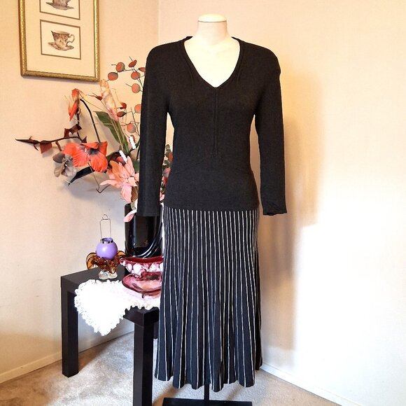 NWOT Orly Maxi V neck Long Sleeve Gray Teal Dress Cardigan Fall Winter Dresses - Picture 1 of 8